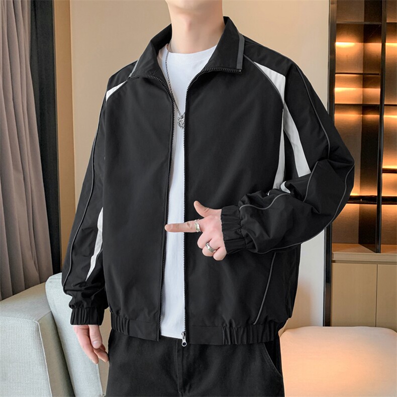 潮牌美式撞色拼接运动立领外套男宽松百搭夹克JK01572-P73，男装夹克，星座308B-2
