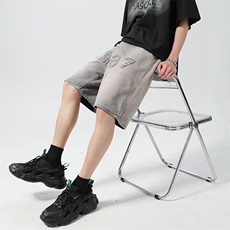 美式高街黄泥水洗做旧牛仔短裤男夏季宽松直筒五分阔腿裤AN57-P40，男装牛仔裤，星座1008
