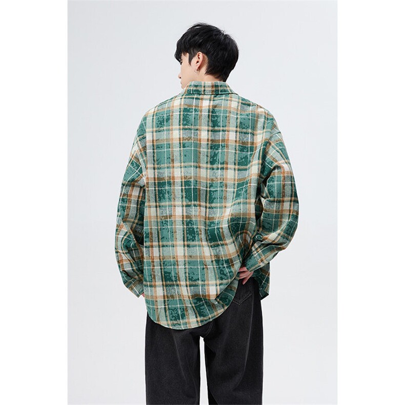B225-C8806-P59-X79-撞色休闲扎染格子衬衫外套-65%聚酯纤维35%棉,男装衬衫,电商B225