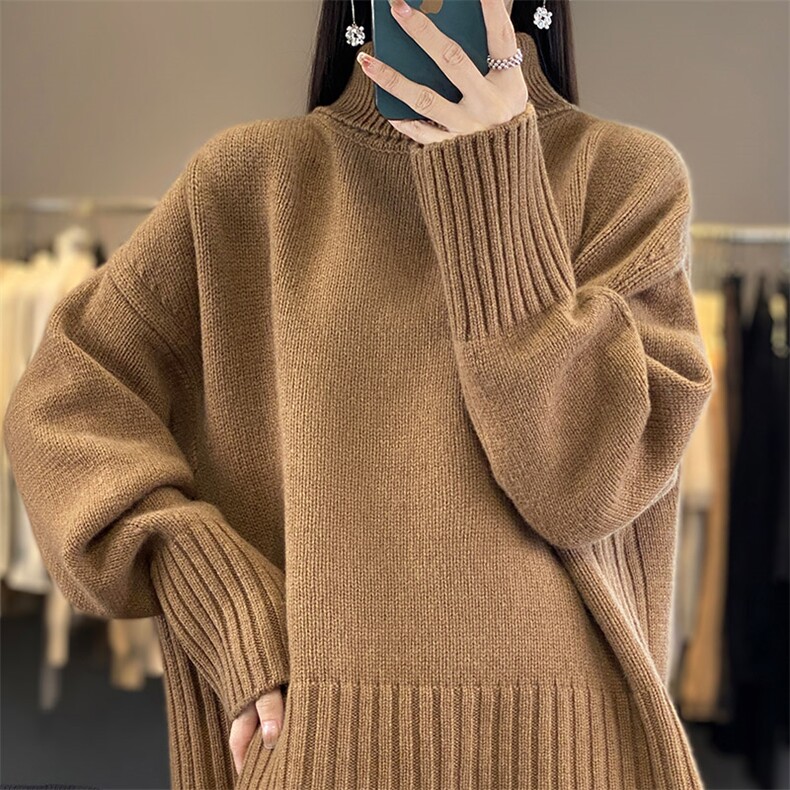 高领毛衣女洋气时尚百搭羊毛衫秋冬季宽松纯色简约,女装羊毛衫,琳华羊绒