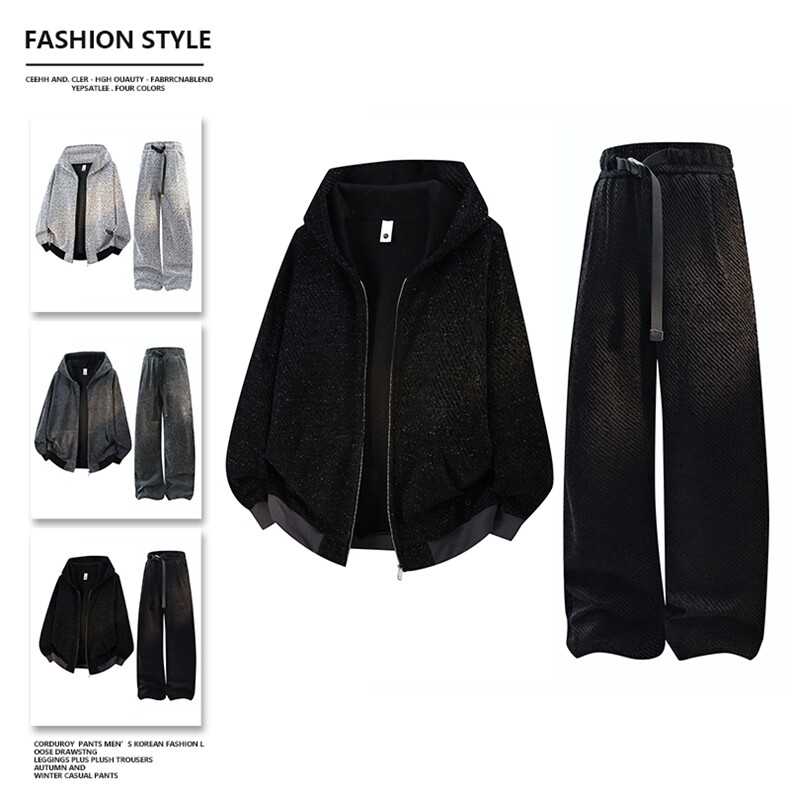 主推满天星连帽开衫卫衣外套直筒裤套装两件套TZ2568M-5XL，男装休闲套装，星座210-1