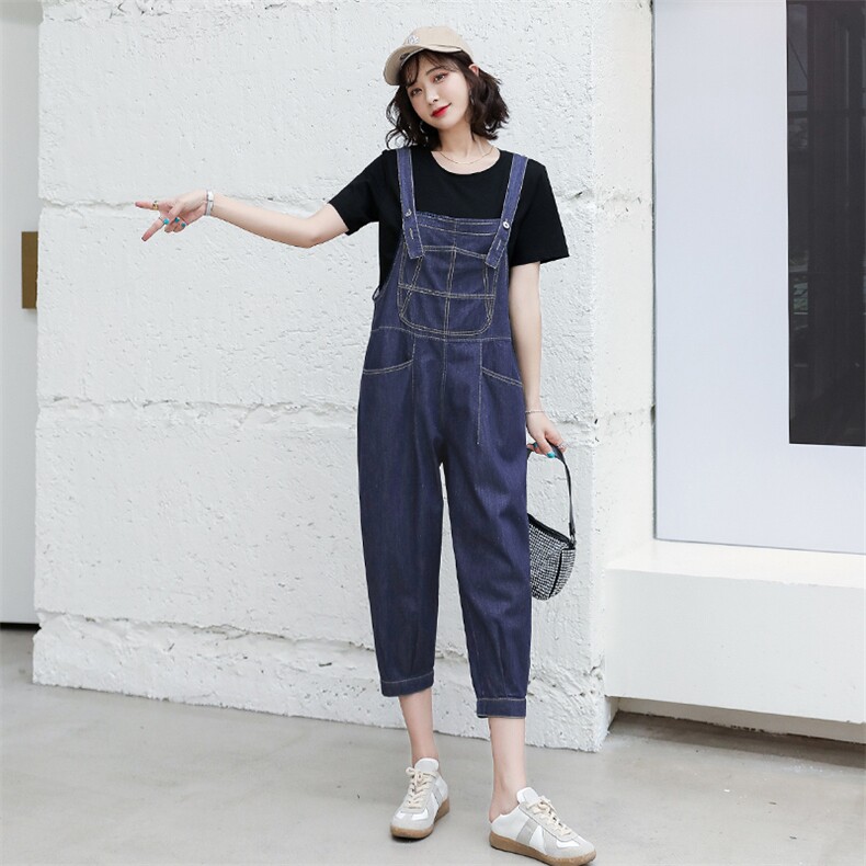 短袖牛仔背带裤套装女2023夏季新款女装韩版时尚休闲两件套套裤潮,女装套装/套裙,慧尚依恋