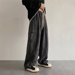 潮牌水洗牛仔裤男春秋美式ins复古宽松直筒阔腿工装长裤NK191-P45图片
