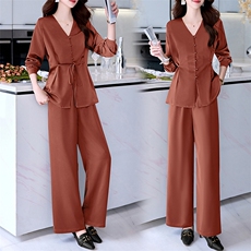 高端职业套装女春秋2025新款高级感通勤气质时尚洋气阔腿裤两件套，女装套装/套裙，卡杰菲