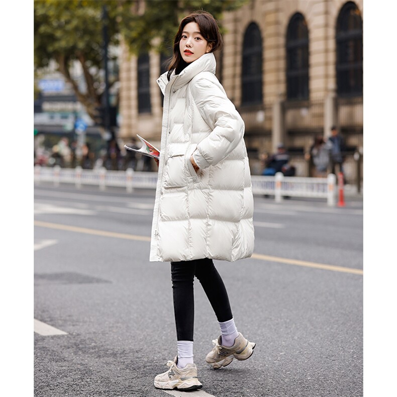立领羽绒服女中长款2023年冬季新款经典时尚气质百搭连帽保暖外套,女装羽绒服,辉之琳