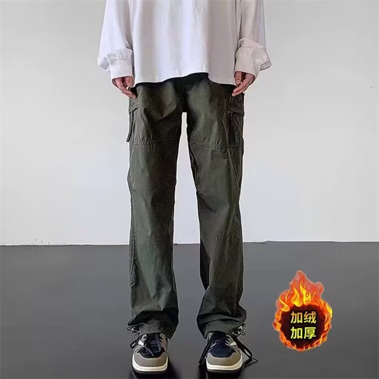美式机能工装裤子男春秋季2025新款拼接大码登山潮牌宽松直筒长裤图片