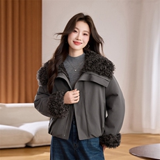 短款宽松加绒加厚外套2025年新款宽松休闲减龄洋气女，女装羊羔毛/颗粒绒，秀美人生