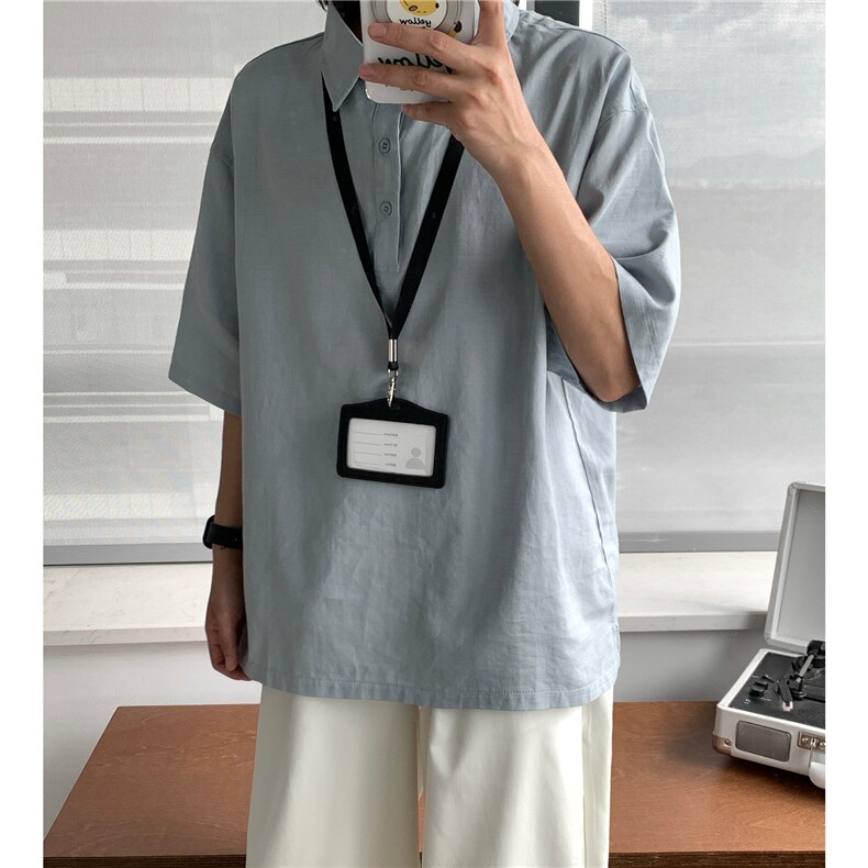 高品质老钱风亚麻男士polo衫短袖衬衫领T恤夏装宽松半袖S433-特32图片