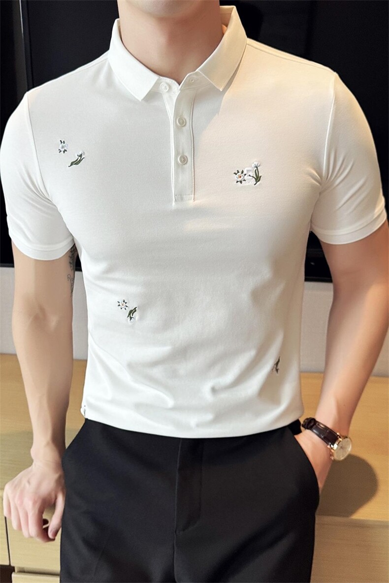 2026新款潮碎花短袖T恤风翻领Polo衫男T0285-P48,男装T恤,电商D342
