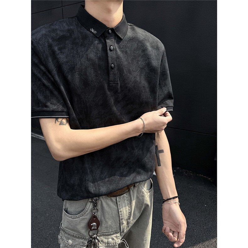25夏新款男高品质刺绣翻领polo短袖黑墙风705-1-T001-P58无差价,男装Polo衫,星座705-1
