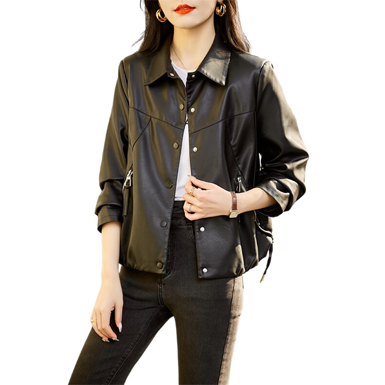 现货！小皮衣外套女短款2025新款宽松休闲显瘦皮夹克,女装皮衣,吾爱衣