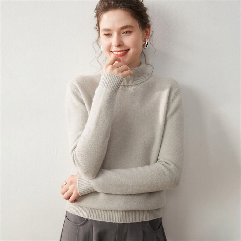 2025年秋季常规款长袖高翻舒适时尚百搭通勤，女装针织衫/毛衣，宛咚羊绒