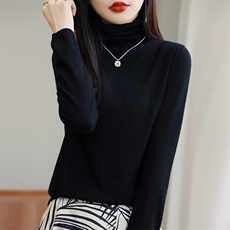 秋冬季10%羊绒90%羊毛休闲时尚百搭50支平面堆堆领羊绒衫，女装羊绒衫，朝思羊绒