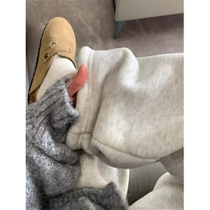 毛呢格子裤女秋冬加绒高腰宽松显瘦阔腿休闲裤 KB4571图片