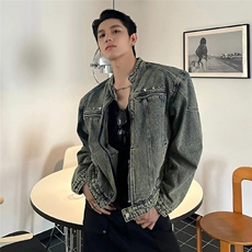 现货不缺货水洗牛仔衣宽松做旧牛仔外套1209-1-JK12-P78(网图)，男装工装外套，星座1209-1