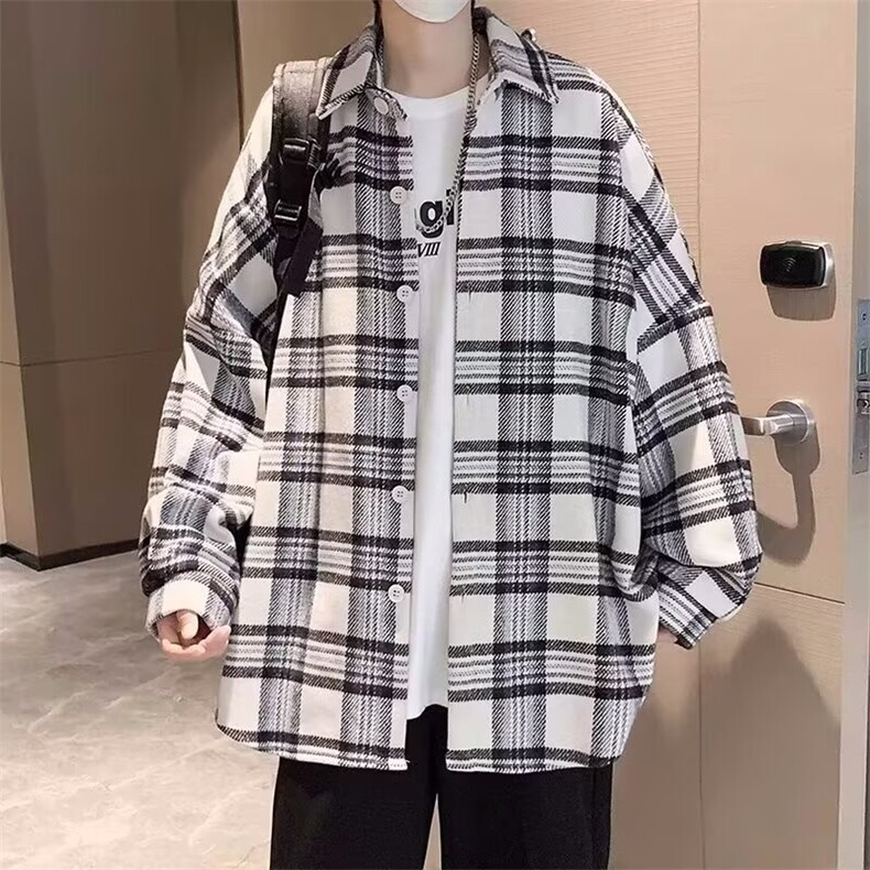 F470P31秋冬男装新款男生宽松衬衫外套格子学生款,男装衬衫,星座512-6
