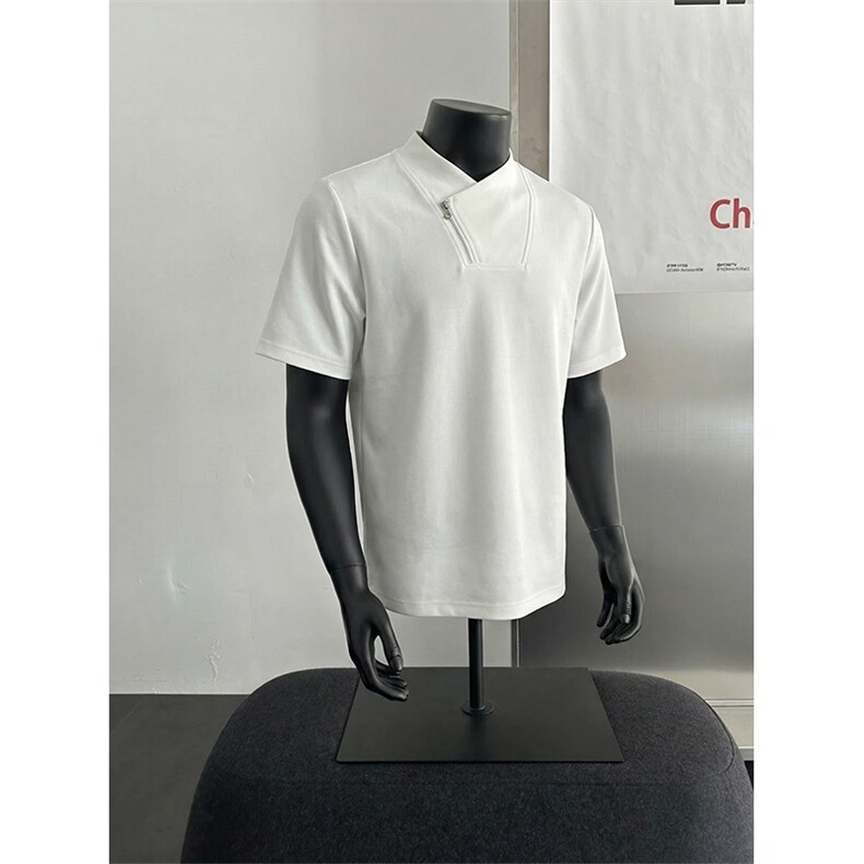 美式复古重磅短袖T恤男立领拉链宽松型休闲百搭上衣T3718-特价P26，男装T恤，电商A007