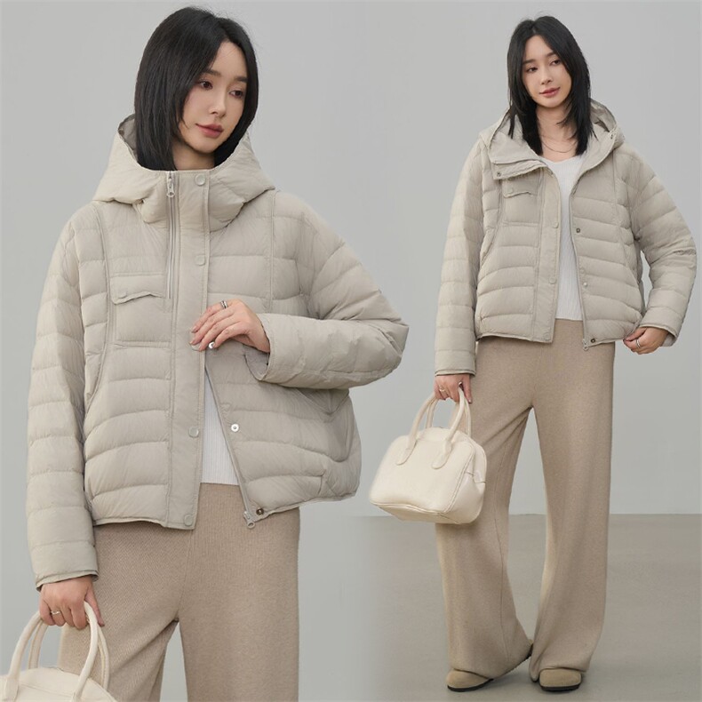 现货2025年冬季90白鸭绒休闲风常规保暖有帽不可拆,女装羽绒服,阳光伊恋