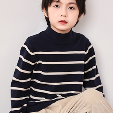 时尚儿童半高领条纹毛衣秋冬保暖针织衫男童女童百搭款，童装毛衣，绒颖羊绒