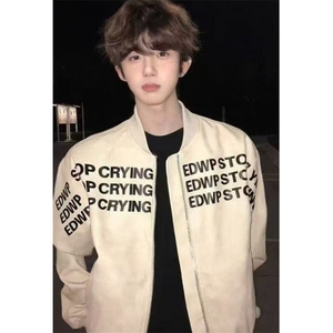 复古字母印花棒球服外套男女春秋飞行员夹克皮上衣 JA891图片
