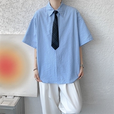 学院风jk领带条纹短袖衬衫大码休闲上衣高级感半袖衬衣DC5010/P55，男装衬衫，电商B238