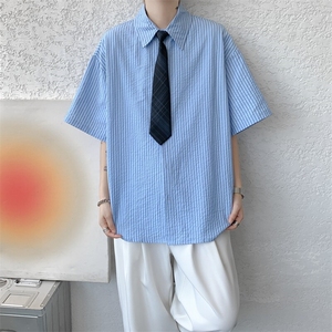 学院风jk领带条纹短袖衬衫大码休闲上衣高级感半袖衬衣DC5010/P55图片
