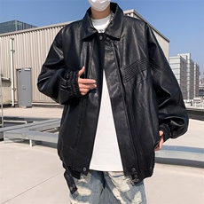美式高街皮衣男士韩版潮流宽松百搭2024秋冬新款ins外套W5665-P75，男装皮衣，星座412-3