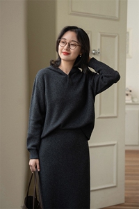 时尚休闲连帽针织套装裙 显瘦百搭长袖毛衣裙 舒适保暖秋冬必备图片