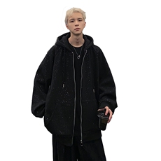 满天星开衫连帽黑色卫衣男女春秋季两片情侣拉链外套JK90-P78，女装短外套，电商C307A