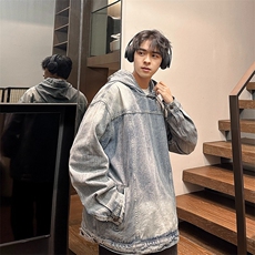 高街美式复古水洗牛仔连帽卫衣男春秋季休闲宽松高级X361-P63，男装卫衣，星座1109-3