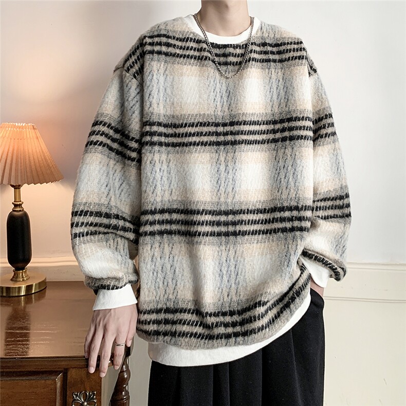 秋冬重磅卫衣毛呢格子外套日系宽松卫衣港风大码A017WY011P55，男装卫衣，电商A017