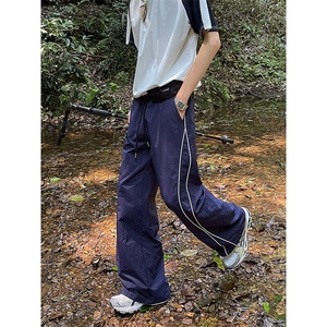 日系休闲慵懒风高街宽松长裤时尚百搭简约韩版复古长裤K702TP45图片