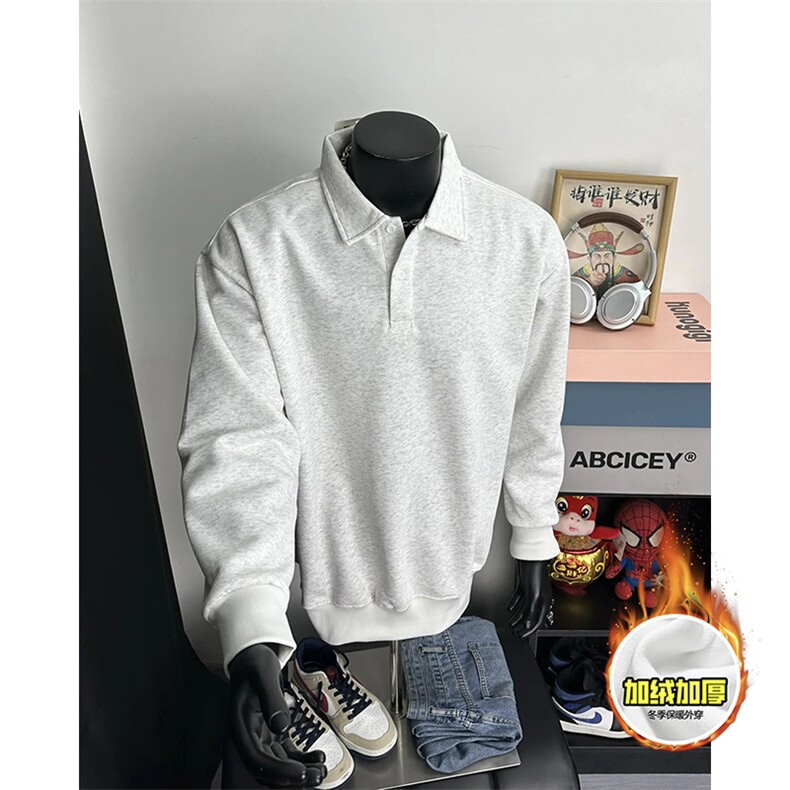 480G重磅加绒硬挺boxy男女秋冬美式高街结构POLO翻领卫衣厚外套，男装Polo衫，电商A486-1