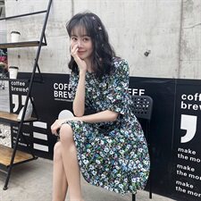 现货已出不断货2021夏装新款碎花连衣裙166-QZ02P65蓝色，女装连衣裙，茜茜公主