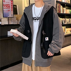 春秋新款情侣宽松上衣服外套机能风假两件工装开衫卫衣W3627-P53，男装夹克，星座512-2