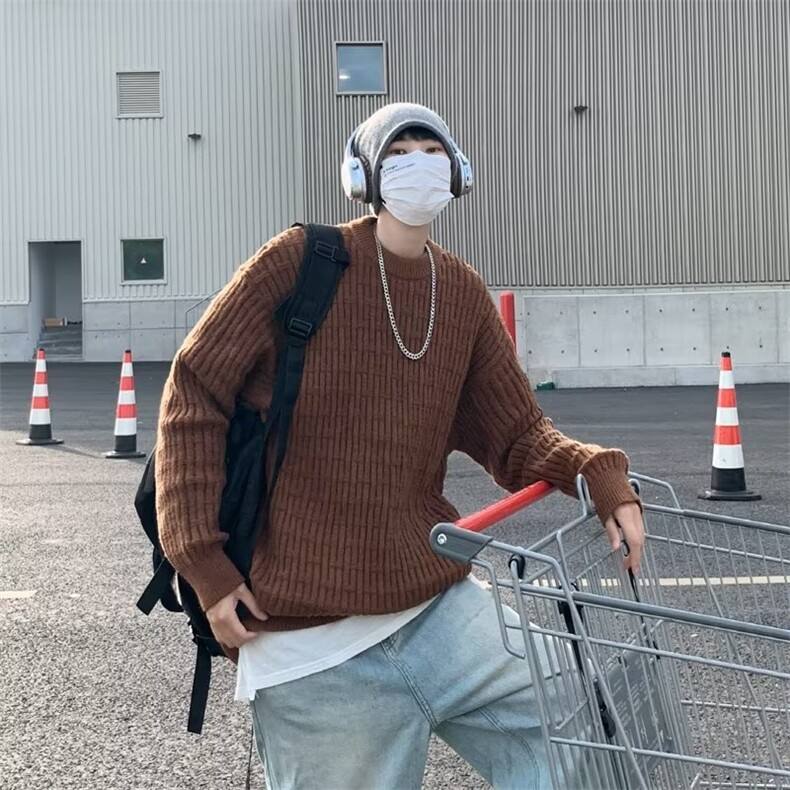 港风日系ins潮牌圆领毛衣男士秋冬季潮流复古宽松纯色Z7009-P50,男装针织衫/毛衣,星座1109-3