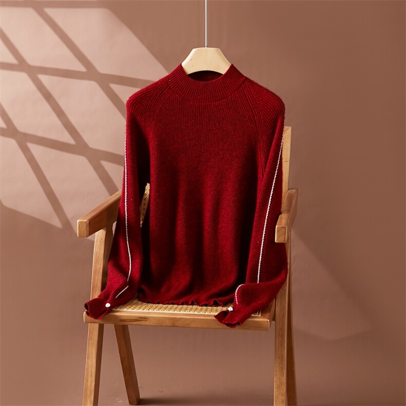秋新款半高领针织打底衫女修身显瘦长袖35%羊绒衫,女装羊绒衫,朵沐纯羊绒