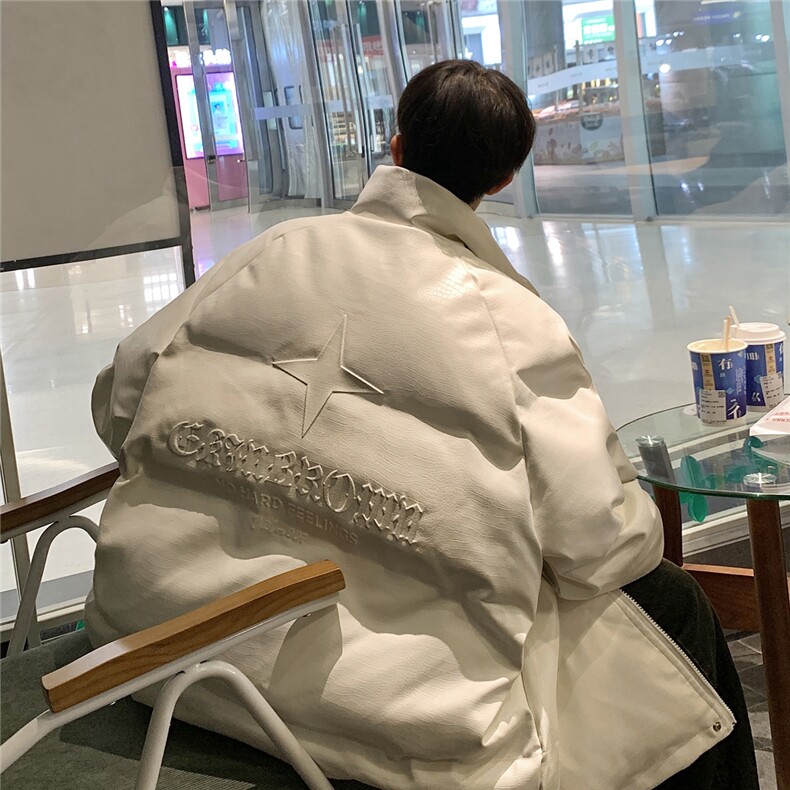 港风鳄鱼纹可拆卸四芒星胸针设计潮流休闲棉衣男MY77733P128控168，男装棉衣，星座227-7