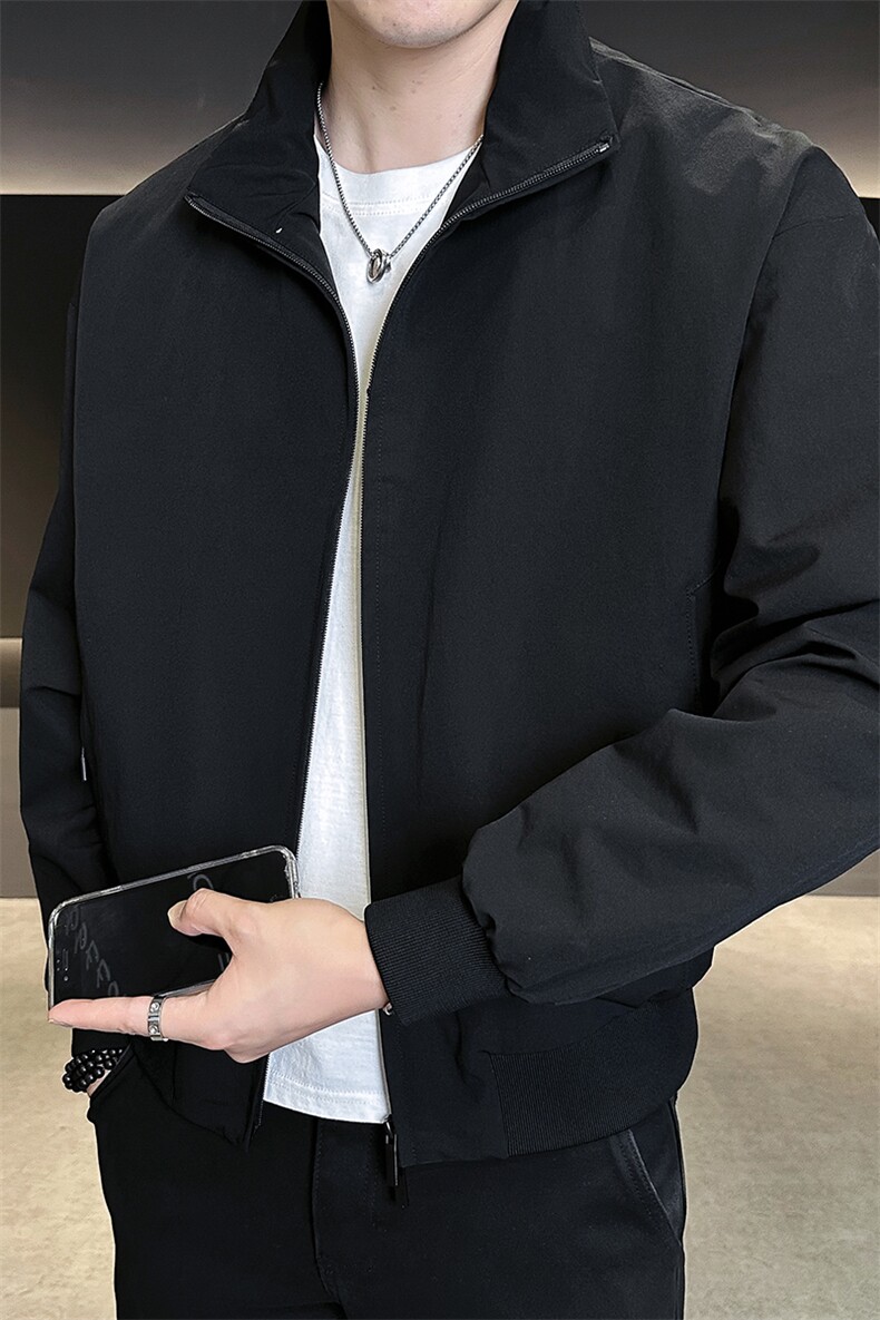 25081-M-3XL-P128店主风秋季新款纯色高品质立领简约百搭夹克男,男装夹克,电商B255