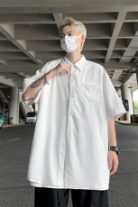 2023夏季新款港风纯色简约潮流百搭翻领短袖衬衫五分袖ZC273-P30，男装衬衫，星座313A(原308A-2)