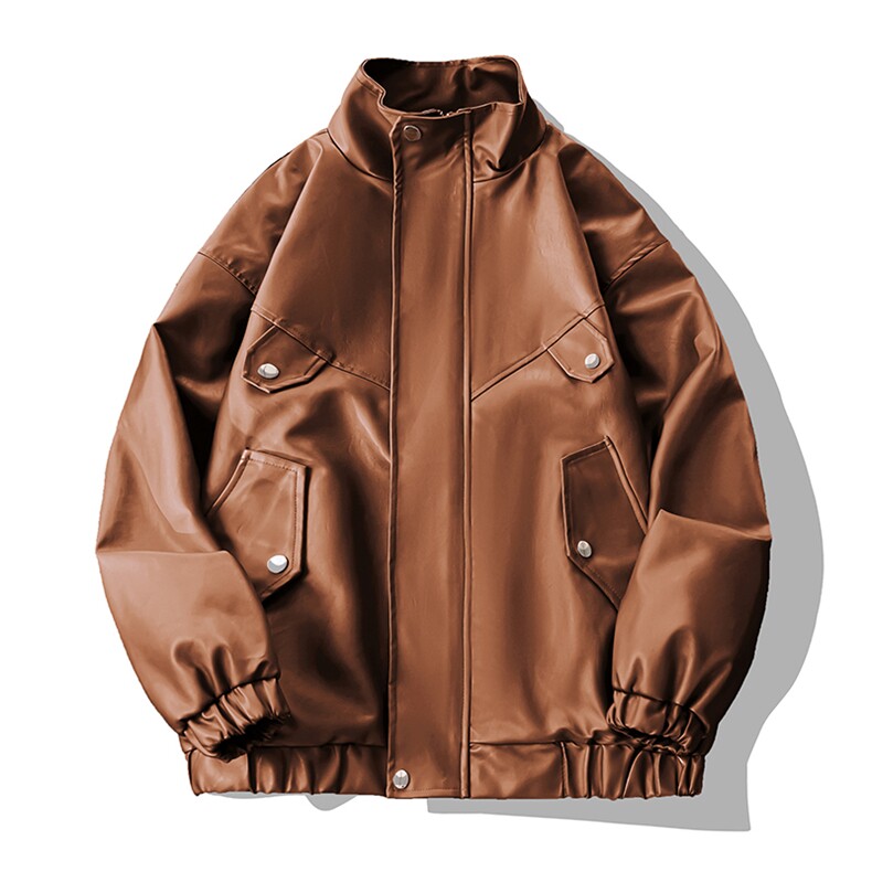 秋季男士皮衣休闲立领夹克百搭潮流外塔上衣A266-PY008-特P55，男装皮衣，电商A266