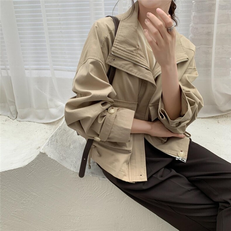 现货短款后抽绳风衣外套，女装风衣，汐美