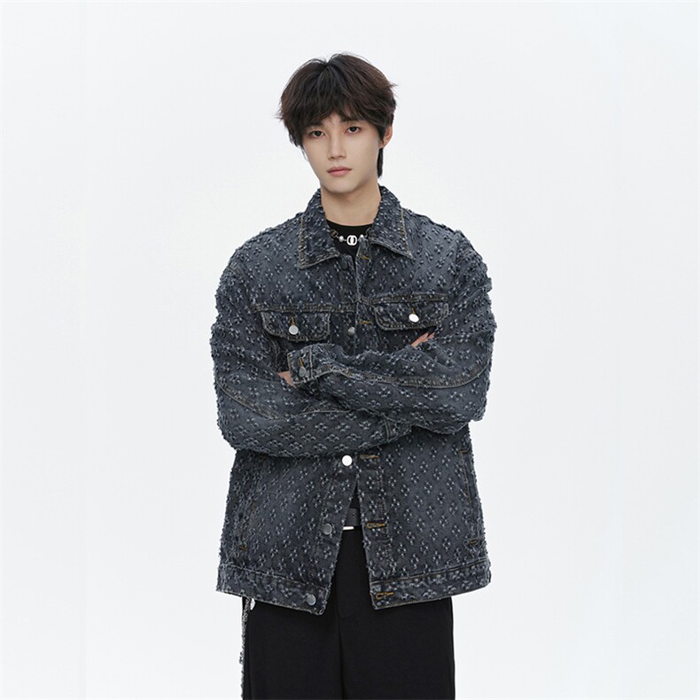 潮流做旧磨毛大码男女拼色牛仔外套夹克J8813-P65【特价】,男装工装外套,电商A007