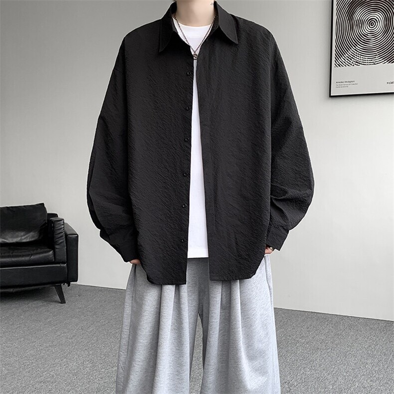 8XL-M泡泡纱盐缩肌理长袖衬衫男夏季冰丝外套防晒衬衣CS29007P40,男装衬衫,电商B312