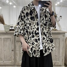 现货DM54-P35港风豹纹宽松休闲男夏款短袖衬衫上衣，男装T恤，电商D321-1