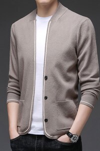 男装长袖针织衫2023春秋季男士中年商务休闲外套纯色开衫上衣图片