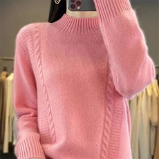 时尚女士秋冬红色半高领仿羊毛针织衫显瘦修身保暖毛衣，女装针织衫/毛衣，萱芳婷羊绒