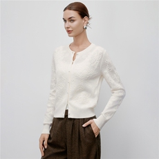 秋冬新款气质优雅山羊绒100%立体钩花羊绒衫单排扣长袖针织开衫，女装羊绒衫，阿舍尔精品