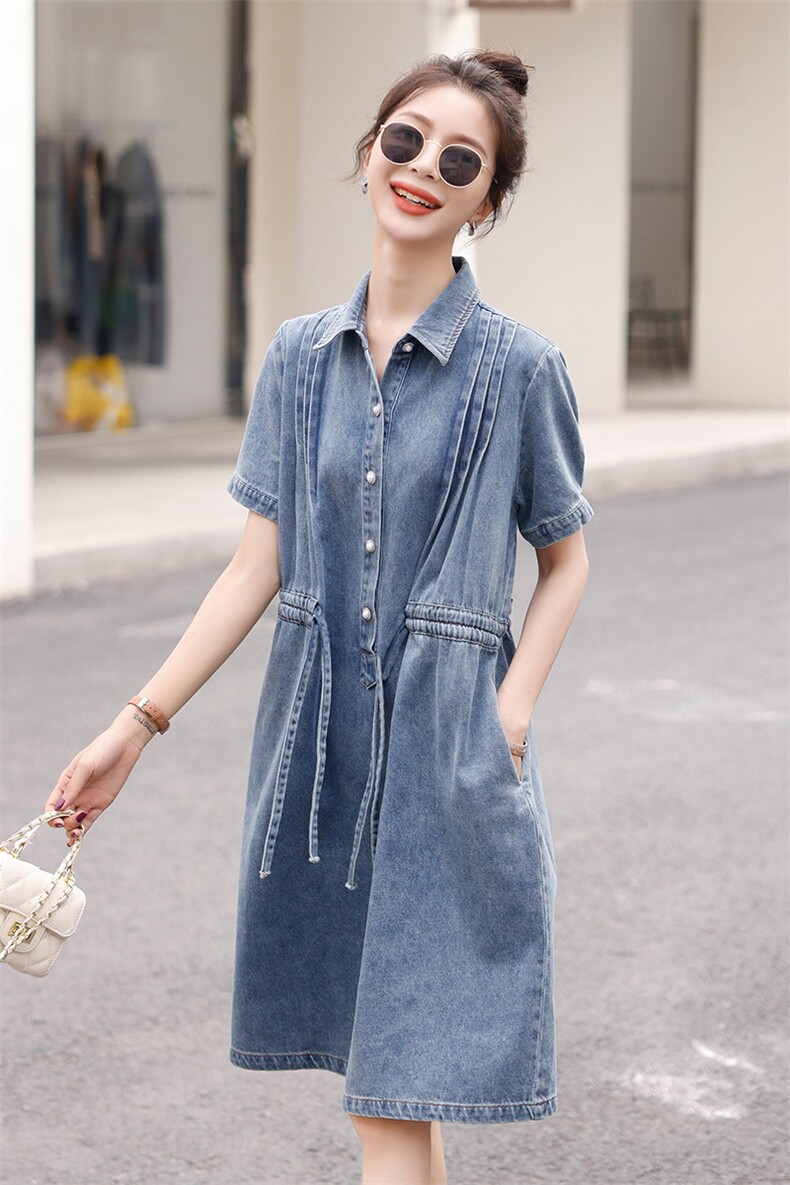 牛仔连衣裙女2024夏季新款韩版高级感宽松显瘦衬衫裙休闲减龄裙子,女装连衣裙,秋水欣儿