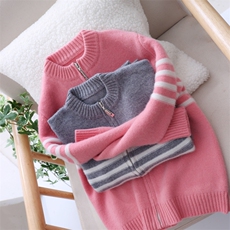 儿童羊毛拉链开衫半高领针织毛衣男女童韩版休闲简约外套潮，童装毛衣，初丹羊绒童装